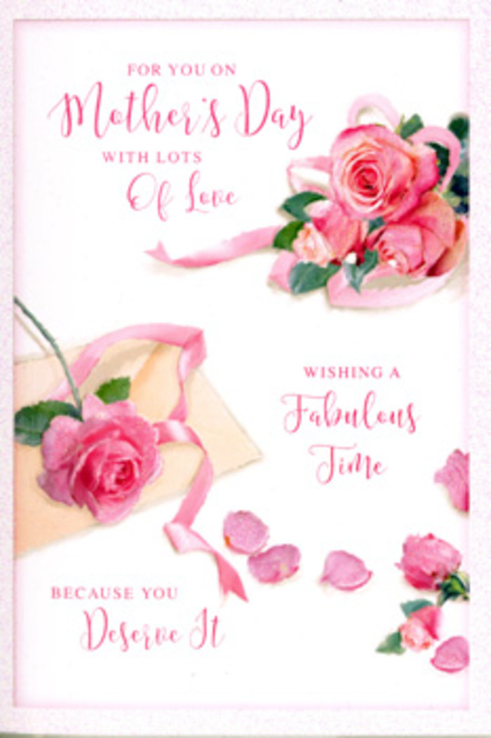 In this Mother's Day card, the focus is a romantic arrangement of pink roses that could easily have been styled on the counter of Friern Barnet Flowers before being translated into illustration. The roses are rendered in tones that move gently from palest blush through warm rose to a slightly deeper pink at the centres, giving each bloom a sense of depth and fullness. They gather diagonally across the card, as though a florist has just tipped a bouquet on its side, letting the flowers spill gracefully into view. Around the main cluster, individual petals are scattered in an intentional yet effortless pattern, like the remains of a bouquet unwrapped on a living-room table along Friern Barnet Road after a surprise delivery. Some petals overlap, some lie alone, their softly frilled edges creating a feeling of natural movement and giving the card a three-dimensional quality. A slim, pastel ribbon threads through the central bouquet, looping in loose curves that echo the shapes of the hand-drawn petals, its satin texture suggested by subtle highlights that catch the light. Flowing calligraphy in warm, welcoming tones carries Mother's Day wishes across the design, the letters wide and rounded, with graceful flourishes reminiscent of handwriting in a cherished family card box. The words and flowers are perfectly balanced, leaving enough white space for the eye to rest while still feeling luxuriously full. Gentle, diffused lighting, similar to daylight filtering through a window overlooking Friary Park, bathes the entire composition, creating an atmosphere of calm gratitude, soft joy, and the enduring comfort of a mother's presence.