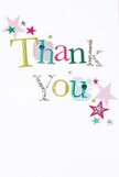 There's a delicate joy woven into this thank you card, reminiscent of sharing gratitude in Friern Barnet's close-knit community. The words 'Thank You' parade across the card's pure white surface in a spectrum of lively colours-shining silver, sunlit yellow, bright blue, and leafy green-each letter adorned with artistic touches like polka dots or subtle, hand-stitched lines. The playful typography seems to lift the recipient's spirits, inviting smiles like seeing the first blooms at nearby Bethune Park. Clusters of stars-painted in soft pinks, bold teals, and a gentle silver-hover around the message, suggesting a quiet celebration or the sparkling moments at a local summer gathering. The card's uncluttered, spacious design allows every color and detail to sing, capturing the sense of calm and openness that defines life in Friern Barnet. Imagining this card paired with a fresh bouquet, one can sense the sincerity and charm-it's as though gratitude itself glimmers from the page, ready to touch someone's heart. Such a card, chosen with care from a local florist, offers not only a thank you but an enduring memento of appreciation, echoing the warmth and community spirit found throughout Friern Barnet.